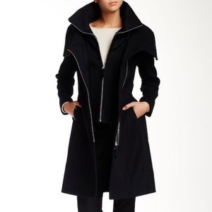 NWT Mackage Black Wool with Leather Coat Size XS